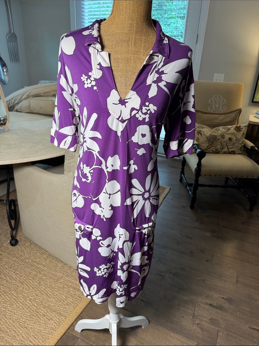 Tori Richard Purple & White Floral Shift dress XL